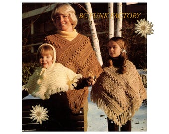 Knitting Pattern Womens Children Ponchos Vintage 70's Knitting Pattern PDF Printable