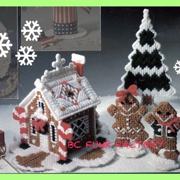 Plastic Canvas Pattern Christmas Gingerbread House - Gingerbread Boy - Girl - Xmas Tree Pattern - 7 mesh Pattern PDF Plastic Canvas Pattern