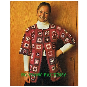 Crochet Top Pattern 70&#39;s Granny Square Sweater Jumper Vintage Womens Jacket Top  PDF Crochet Pattern Instant Download