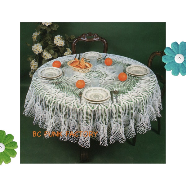 Crochet Pattern Tablecloth Vintage 80's Thread Crochet Round Tablecloth Crochet Pattern PDF