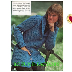 Virkmönster Damjacka Vintage 1970-tals tröja Kofta Damsjal Krage Tröja Virkmönster PDF