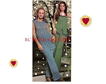 Crochet Pattern Womens Pant Suits Vintage 1970's Boho Misses Crochet Pants and Tops Crochet Pattern PDF