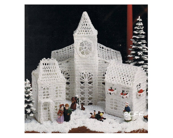 Vintage Crochet Pattern Lacy Christmas Village White Thread Crochet Town PDF Instant Digital Download Centerpiece or Mantel Decor