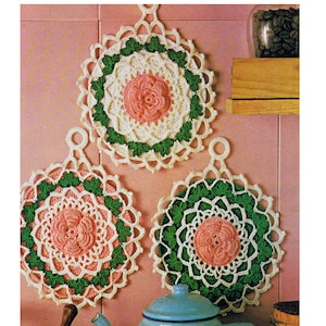 Pot Holders Crochet Pattern Hot Pot Holders Doily Flower Pattern  PDF Crochet Pattern Instant Download