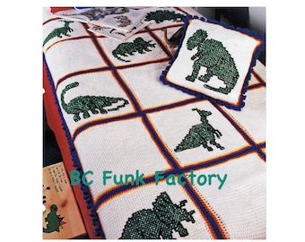 Afghan Crochet Pattern - Dinosaur Blanket Pattern  Vintage Crochet Granny Square Blanket Throw - Vintage  PDF Crochet Pattern