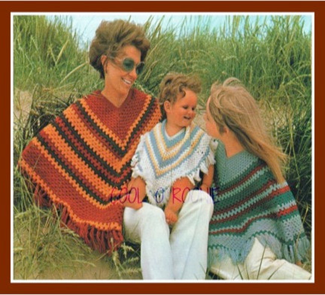 Vintage Crochet Poncho Pattern 1970's Retro Poncho for Women