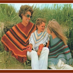 Vintage Crochet Poncho Pattern 1970's Retro Poncho for Women - Girl - Toddler - 3 Sizes included - PDF Crochet Pattern Instant Download