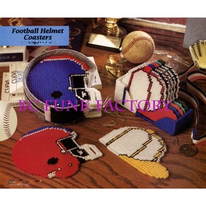 Plastic Canvas Pattern  Coasters Sports Coasters Football Helmets - Baseball Caps Pattern - Vintage PDF Plastic Canvas Pattern