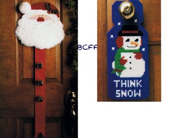 Patrón de lona de plástico PDF Decoraciones navideñas Colgador de pared de Papá Noel y colgador de puerta de muñeco de nieve Descarga instantánea PDF