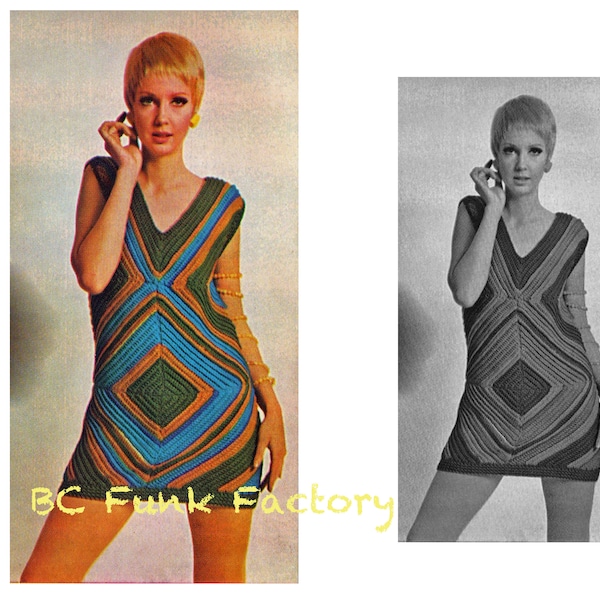 Crochet Dress Pattern Vintage 70s Crochet TOP Pattern-Crochet Mini Dress PDF Crochet Pattern