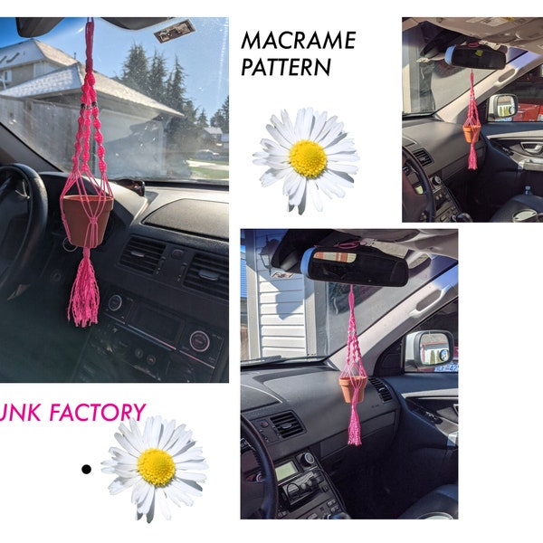 Macrame Pattern - Car Plant Hanger - Mini Macrame Pot Hanger for Rear View Mirror DIY Macrame PDF Pattern