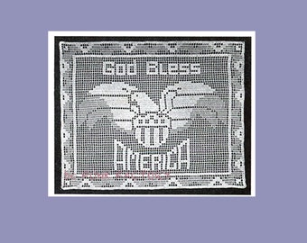 Filet Crochet Pattern - God Bless America - Vintage Thread Crochet PDF Pattern Printable Download