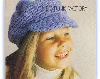 Crochet Pattern Children Newsboy Hat Crochet  Children Size 6 - 10  Winter Hat Boys Girls PDF Crochet Pattern