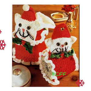 Coprifazzoletto di Natale all'uncinetto con gattino e copricarta igienica con gattino Modello PDF per l'uncinetto delle feste vintage