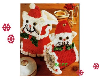 Christmas Crochet Kitty Tissue Cover & Kitty Toilet Paper Cover Vintage Holiday Crochet  PDF Crochet Pattern