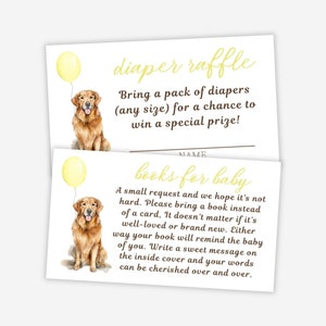 Golden Retriever-Babyparty, Baby-Dusche-Spiele, Baby-Dusche-Karten, Windel-Verlosungskarte, Bücher für Baby Karte, bedruckbar, Welpe, gelb