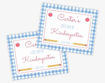 Printable First Day of School Sign, Last Day of School Sign, School Sign, Boy, Blue Gingham, Watercolor, My First Day, Digital Download