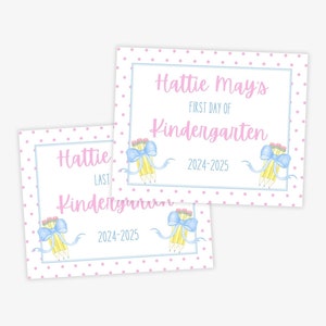 Printable First Day of School Sign, Last Day of School Sign, Editable School Sign, Pink Dots, Watercolor, My First Day, Digital Download