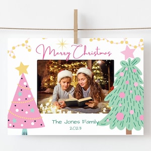 Kerstkaart, vrolijk kerstfeest, bewerkbare kerstkaart, kerstkaart met foto, roze kerst, kerst voor baby's, kerstkaartsjabloon