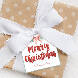 Merry Christmas Gift Tag, Printable Gift Tag, Gift Tag Template, Treat Gift Tag, Pink Christmas, Editable Template, Christmas Gift Tag