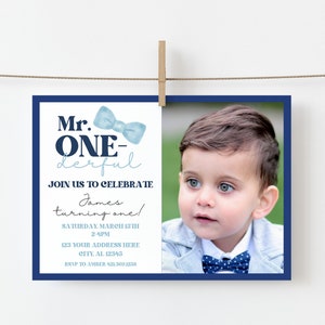 Invito per il primo compleanno dei ragazzi di Mr. One-derful, festa di compleanno con papillon, invito per il compleanno dei ragazzi, papillon blu, Little Mister Onederful, digitale