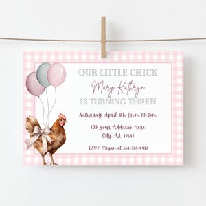 Chicken Birthday Invitation, Our Little Chick Birthday Invitation, Editable Template, Farm Party, Printable Invitation, digital download