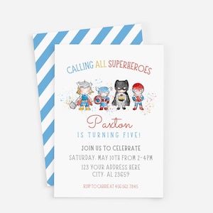 Aquarell Superhelden Geburtstagseinladung, Superhelden-Thema Geburtstagsparty, Jungen-Geburtstagseinladung, Calling All Superheroes, Digital
