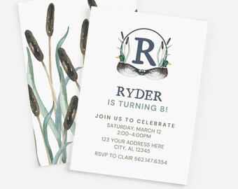 Duck Crest Duck Hunting Birthday Invitation, Boys Birthday Invite, Duck Hunting Theme Birthday Party Invitation, One Lucky Duck, Hunting