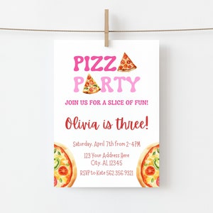 Slice of Fun Pizza Party Birthday Invitation, Pizza Theme Birthday Party, Pink Pizza Party, Girls Birthday Invite, Slicing Up some fun