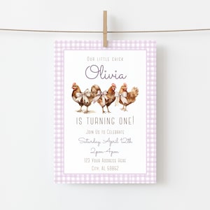 Invitation d'anniversaire de notre petit poussin, invitation de fête d'anniversaire de poulet, modèle modifiable, fête d'anniversaire de ferme, aquarelle, imprimable