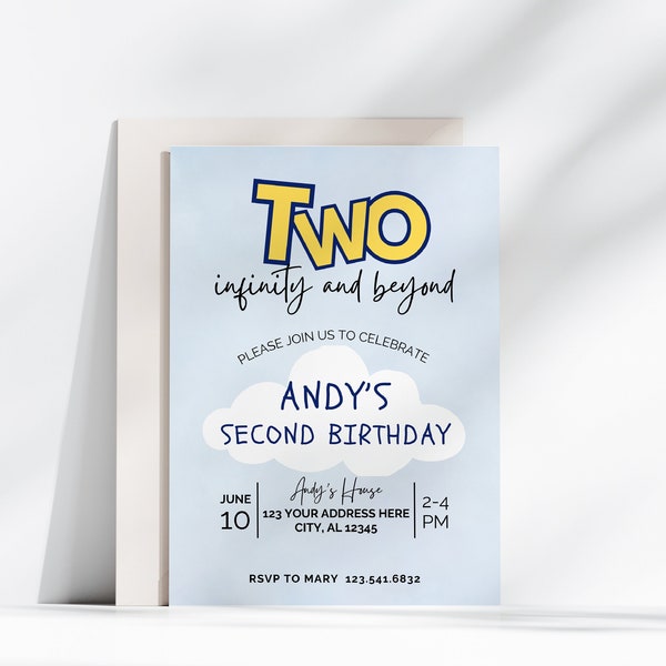 Two Infinity and Beyond Birthday Party Invitation, Toy Birthday Invitation, Second Birthday Invite, Space Ranger Invite, Digital Download