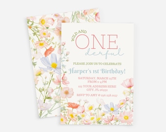 Wild and Onederful, Girl First Birthday Invitation, Wildflower Birthday, Wild One, Our little wildflower, 1st Birthday Invite, Flowers