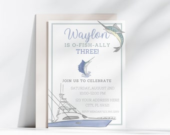Fishing Birthday Invite, Deep Sea Fishing, Birthday Invitation, Saltwater Fishing, O-Fish-ally, Ocean Fish, Boat, Boy Birthday Invite