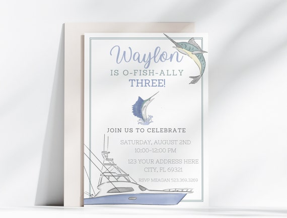 Fishing Birthday Invite, Deep Sea Fishing, Birthday Invitation, Saltwater Fishing, O-Fish-ally, Ocean Fish, Boat, Boy Birthday Invite