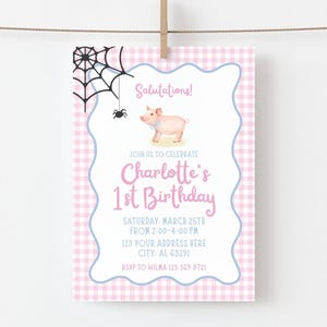 Grandmillenial Birthday Invitation, Some Pig, Pig and Spider, Web, Charlotte, Salutations, Farm Birthday, Printable Invite, Digital Download
