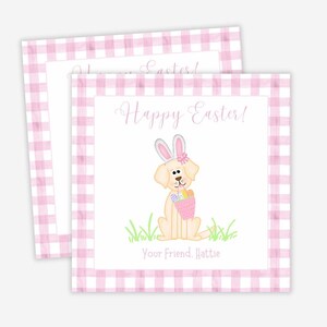 Printable Easter Gift Tags, Party Favor Tags, Gift Bag Tags, Easter Dog, Dog in Bunny Ears, Yellow Lab, Dog Easter Tag, Happy Easter, Pink