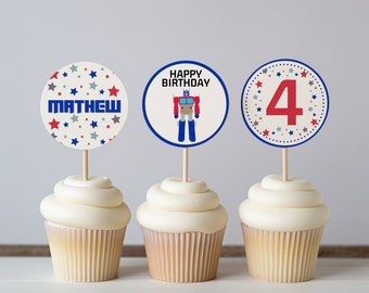 Robot Printable Cupcake Toppers, Calling All Autobots, Transformer Birthday Party, Optimus Prime, Editable, Personalized, Digital, Matching