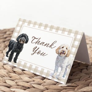 Golden Doodles Thank You Card, Baby Shower Thank You Card, Folded Card, Tent Card, Beige Gingham, Neutral Baby Shower Card, Printable