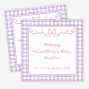Afdrukbare valentijnscadeaukaartjes, roze strik, snoephartjes, Bestie Valentines Card, vriendschapsarmbandlabels, tags cadeauzakjes, girly Valentines