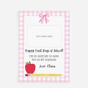 Teacher Gift Card Holder, First Day of School, Back to School, Teacher Gift, Printable Gift Card Holder, Thank you Teacher Gift, Digital