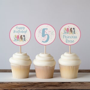 Princess Cupcake Toppers, Princess Birthday Party, Watercolor princesses, Princess Theme Party, Printable Cake Topper, Digital, Personalized