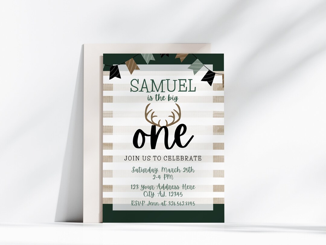 The Big ONE Birthday Invitation, Deer Antlers Birthday Invite, Boy ...