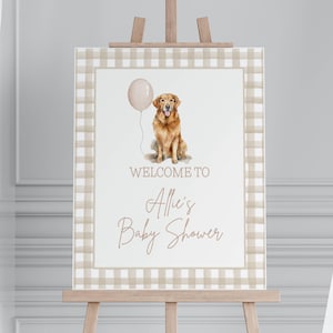 Golden Retriever Baby Shower, Baby Shower Welcome Sign, Beige Balloon, Neutral, Dog Theme Baby Shower, Baby Shower Decor, Printable Sign