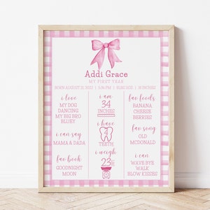 Pink Gingham Milestone Sign, My first-year sign, Girl First Birthday Sign, Pink Bow Milestone Sign, Grandmillenial, Matching Sign, Digital