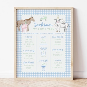 Affiche d'anniversaire à la ferme, plaque d'anniversaire imprimable, Tout sur moi, ma première année, oink gloussement meuh, affiche premier anniversaire, fêtards