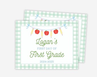 First Day of School Sign, Last Day of School Sign, Printable School Sign, Editable, My First Day of School Sign, Green Watercolor