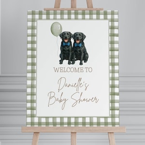 Black Labrador Retriever Baby Shower, Baby Shower Welcome Sign, Blue Bow Tie, Baby Boy, Dog Theme Baby Shower, Baby Shower Decor, Editable