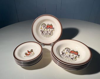 Metlox Poppytrail Colonial Heritage bowls 12 total: 6 large and 6 small, signed "Metlox" "made in California", US, c1950's. Unused cond.