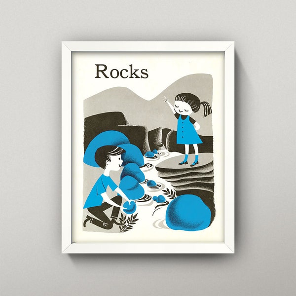 Rocks Print • Vintage Flash Card Wall Art • 3 Sizes! 8X10 9X12 12X16 • Retro Mid Century Geology Mineralogy Minerals Bouldering Climbing