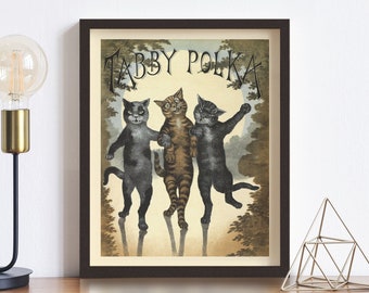 Tabby Cat Polka Print • Vintage Cat Sheet Music Cover • 4 Sizes! 8X10, 9X12, 11X14 & 12X16 • Antique Cat Print • Tabby Cat Ephemera